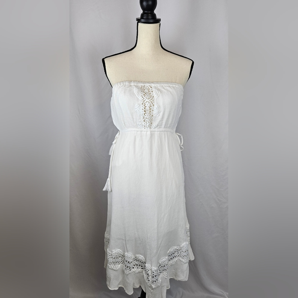 Lush Strapless Maxi Dress, White Crochet With Cutouts, size Large